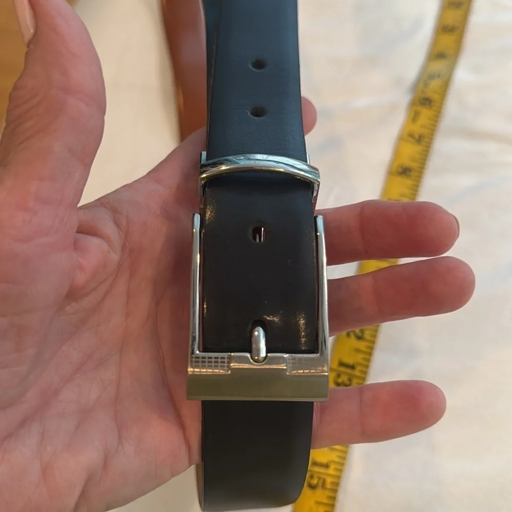 Men's Black Leather Belt with beautiful silver buckle Made in Italy